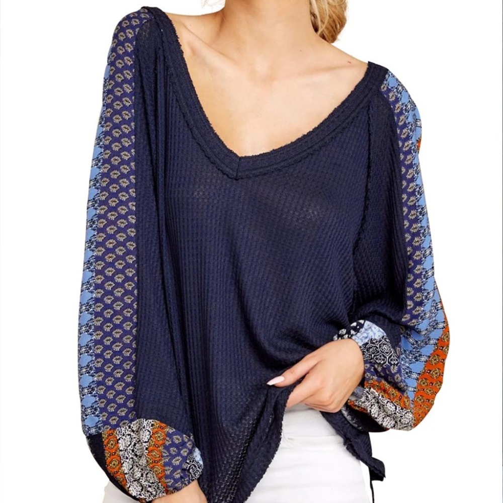 Blue Multi Print Sleeve Top